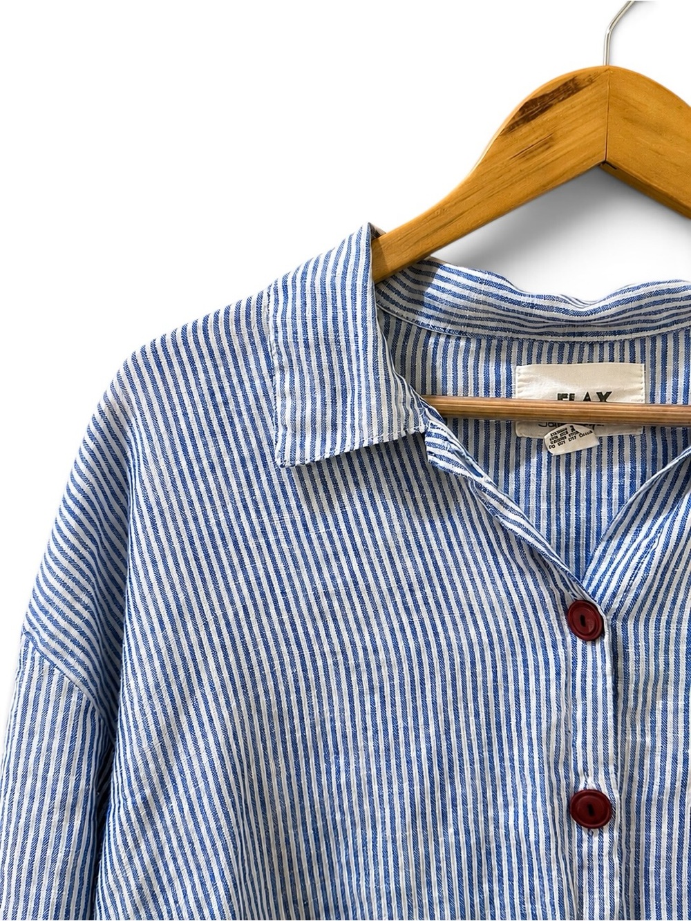 Rare FLAX Jeanne Engelhart Blue Stripe 100% Linen Seersucker Tunic Blouse Top S - Picture 3 of 7